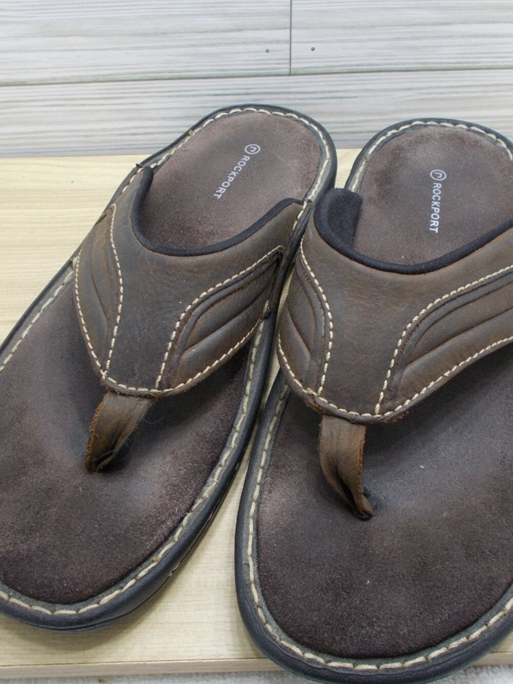 Rockport Men's Brown Leather Sandals Slip-On Comfort K57223 Size 10 - Picture 2 of 5